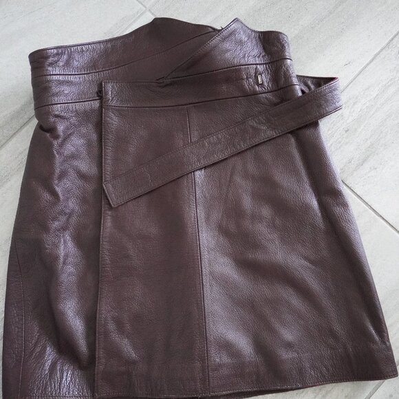 & Other Stories Brown Nappa Leather Wrap Mini Skirt with Belt - Picture 3 of 9